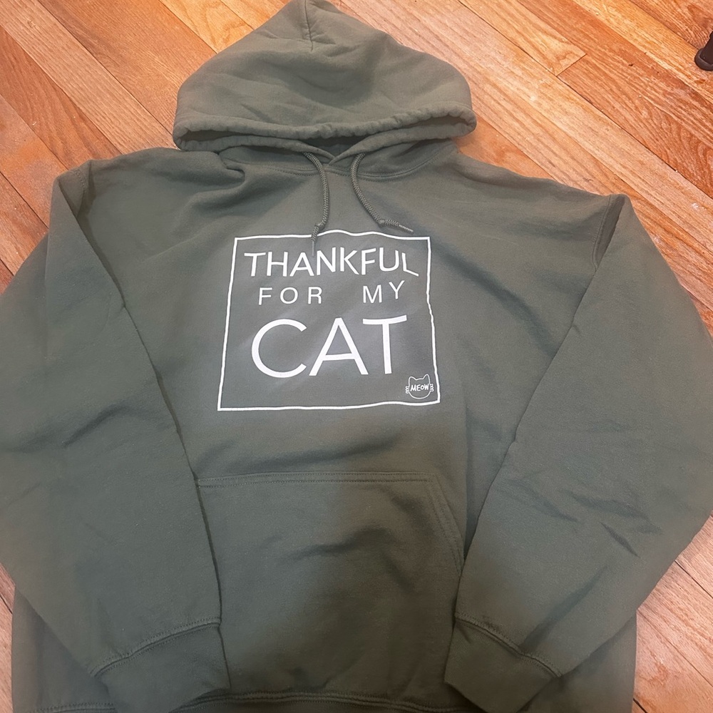 Thankful For My Cat Hoodie - Olive Green